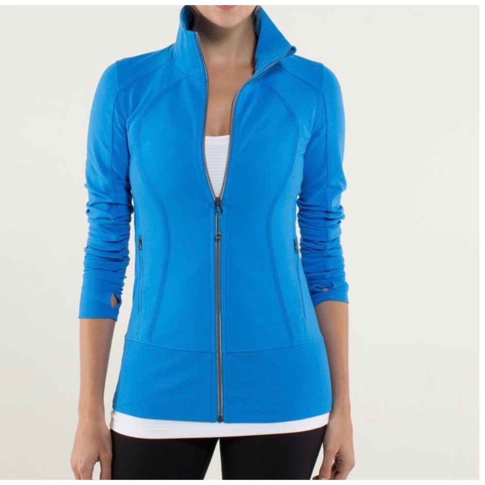 Lululemon Asana Zip Up Jacket Womens 2 Blue Fitted Athleisure Yoga‎
